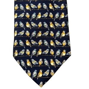 Beaufort | Tie Rack Bird Print Navy Blue 100% Silk Vintage Tie , 3.75”